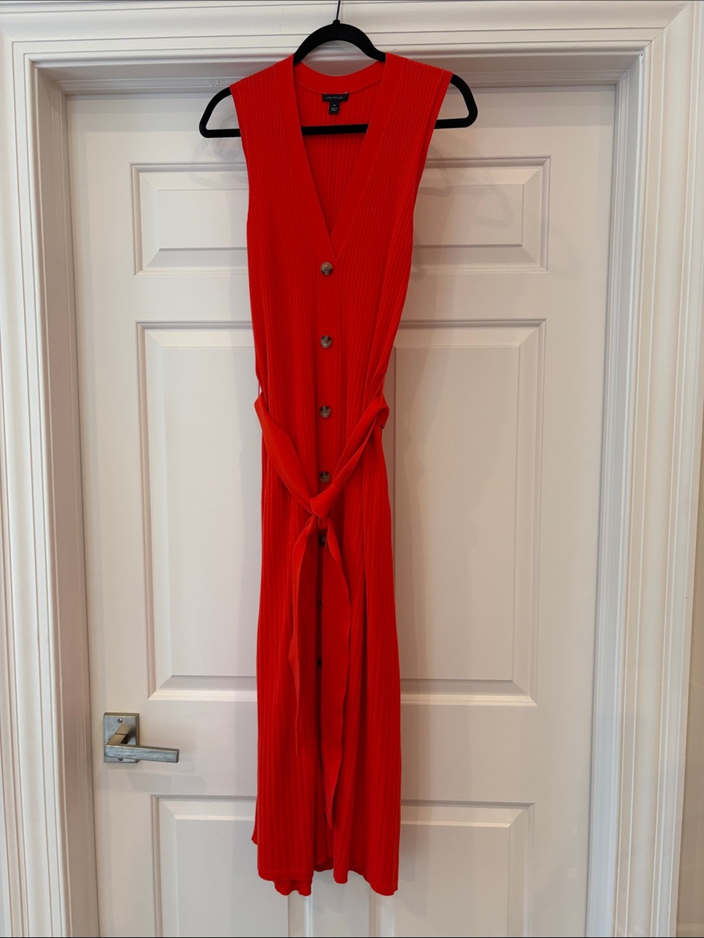 Ann Taylor Poppy Red Sleeveless Knit Midi Dress with Tie Sz. XS